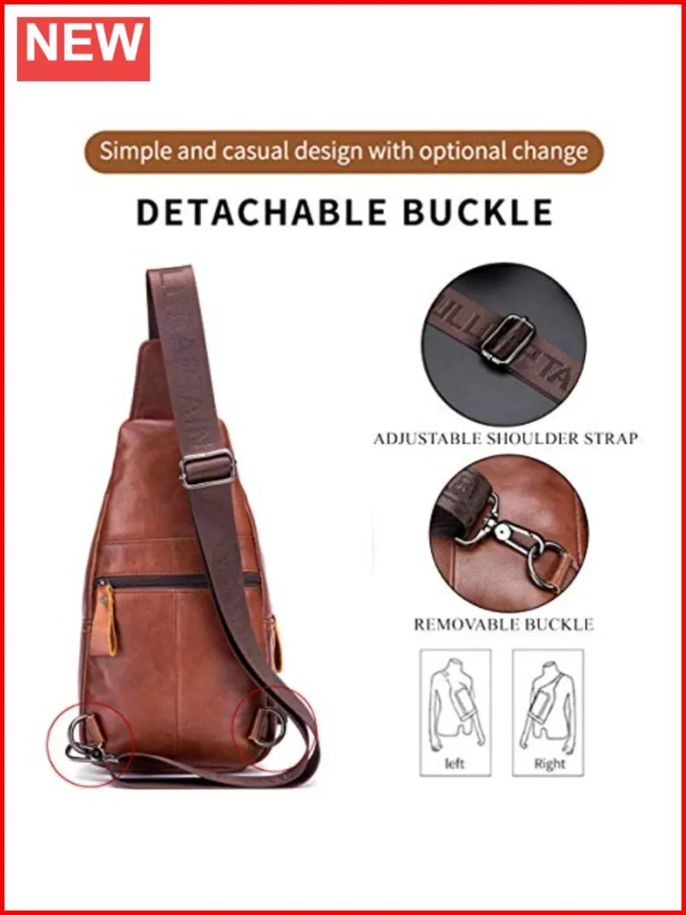 Genuine Leather Sling Bag with USB Charging, Multi-Pocket Chest Bag for Men